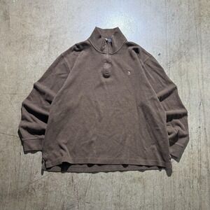 Polo Ralph Lauren Sweater Mens XL Brown Quarter Zip Mock Neck Pullover Pony Logo